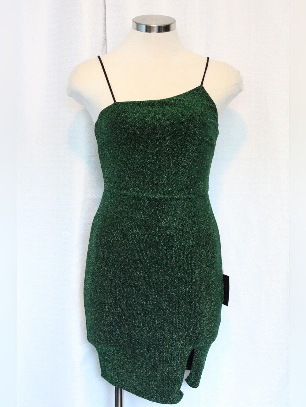 NWT Lulus Take Me Anywhere Emerald Green Glitter Bodycon Mini Dress XS